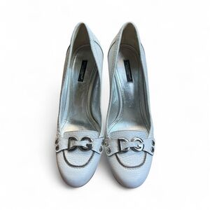 Dolce & Gabbana White Leather Logo Detail Wedge Pumps Size 40